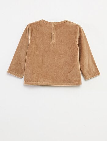Conjunto de pijama em veludo t-shirt + calças - 2 bolsos