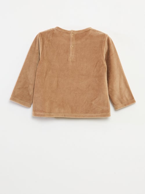 Conjunto de pijama em veludo t-shirt + calças - 2 bolsos - Kiabi