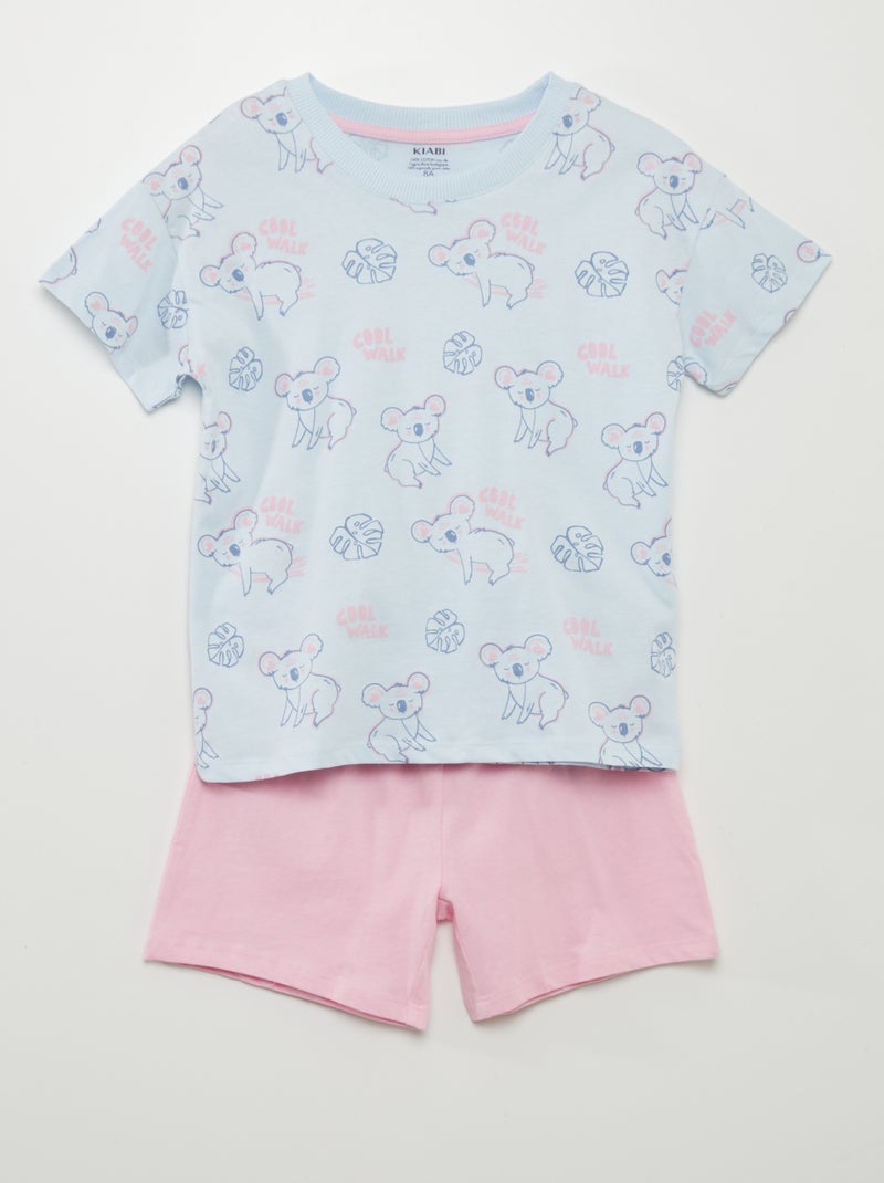 Conjunto de pijama estampado: T-shirt e calções  - 2 peças AZUL - Kiabi