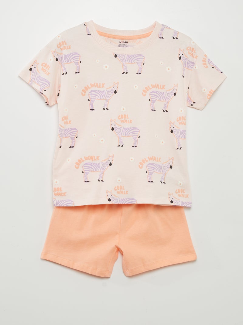 Conjunto de pijama estampado: T-shirt e calções  - 2 peças ROSA - Kiabi
