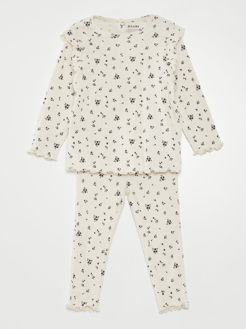 Conjunto de pijama franzido - 2 peças BRANCO - Kiabi