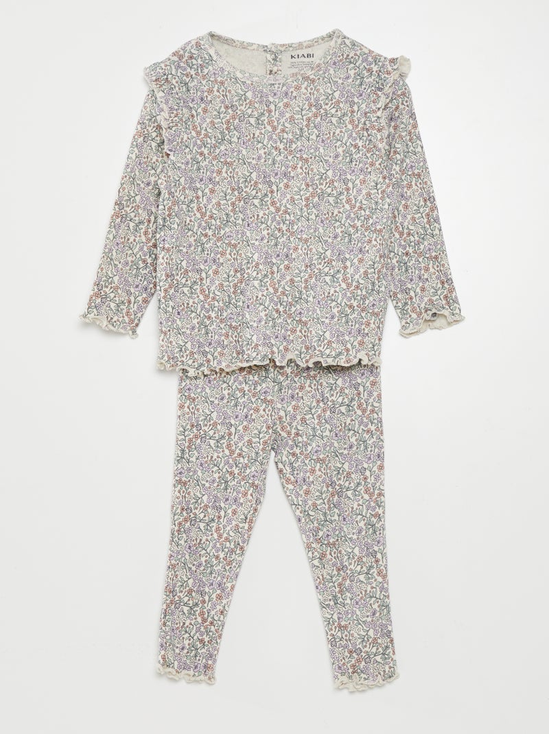 Conjunto de pijama franzido - 2 peças BRANCO - Kiabi