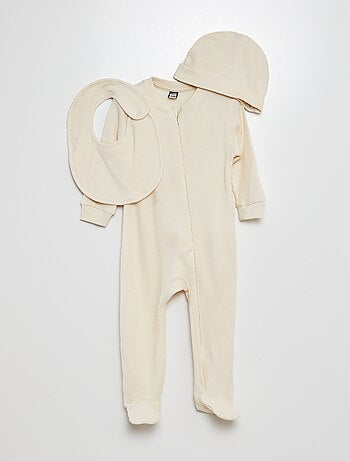 Conjunto de pijama + gorro + babete - 3 peças