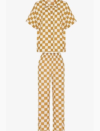 Conjunto de pijama hannah com padrão aos quadrados, camisa de manga curta e calça penti