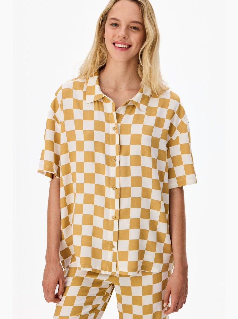 Conjunto de pijama hannah com padrão aos quadrados, camisa de manga curta e calça penti Âmbar - Kiabi