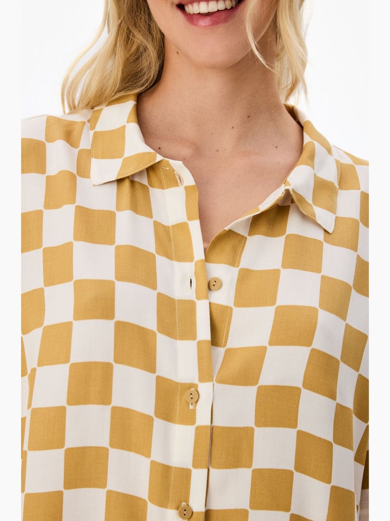 Conjunto de pijama hannah com padrão aos quadrados, camisa de manga curta e calça penti Âmbar - Kiabi