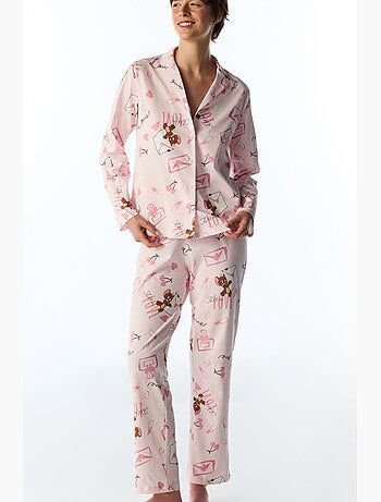 Conjunto de pijama happiness com padrão de urso, manga comprida, camisa e calça penti