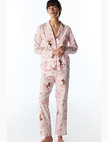 Conjunto de pijama happiness com padrão de urso, manga comprida, camisa e calça penti