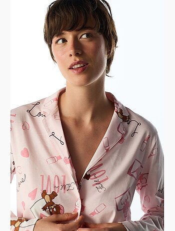 Conjunto de pijama happiness com padrão de urso, manga comprida, camisa e calça penti