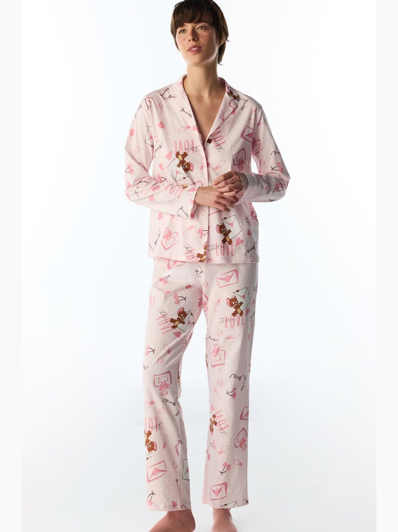 Conjunto de pijama happiness com padrão de urso, manga comprida, camisa e calça penti Rosa/Branco - Kiabi