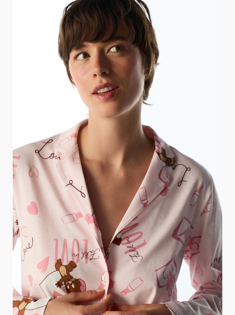 Conjunto de pijama happiness com padrão de urso, manga comprida, camisa e calça penti Rosa/Branco - Kiabi