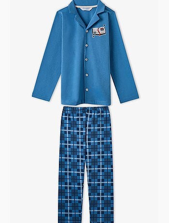 Conjunto de pijama infantil book lovers xadrez em algodão, com botões e manga comprida penti