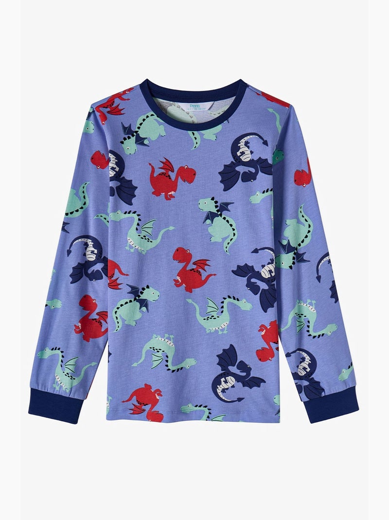 Conjunto de pijama infantil dragon repeat de manga comprida penti Azul Vermelho - Kiabi