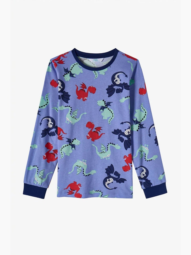 Conjunto de pijama infantil dragon repeat de manga comprida penti Azul Vermelho - Kiabi