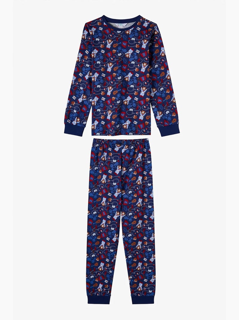 Conjunto de pijama infantil style repeat de manga comprida penti Azul Vermelho Branco - Kiabi