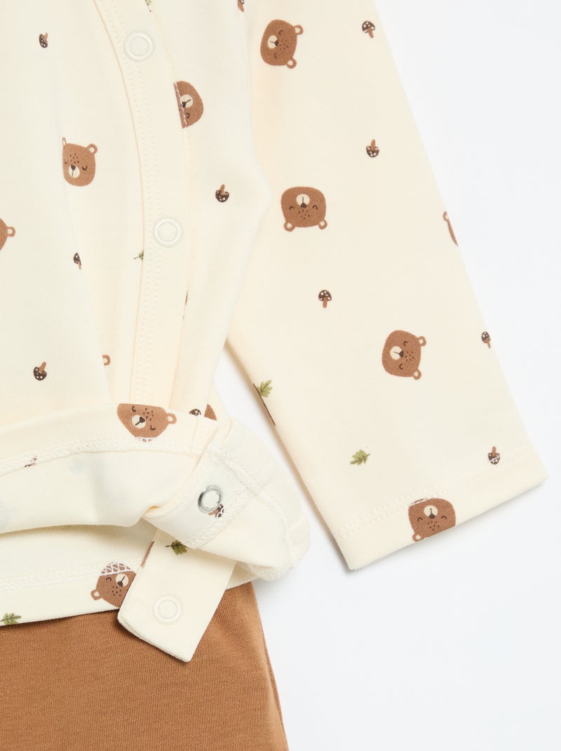 Conjunto de pijama interlock - 2 peças Bege - Kiabi