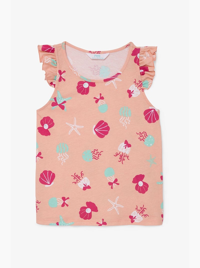 Conjunto de pijama keep our ocean em algodão para menina penti Laranja-claro - Kiabi