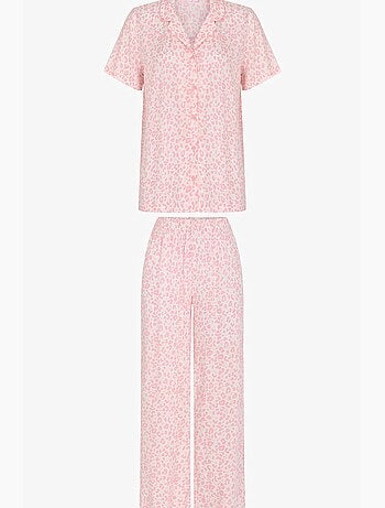 Conjunto de pijama leopardo com camisa de manga curta e calça penti