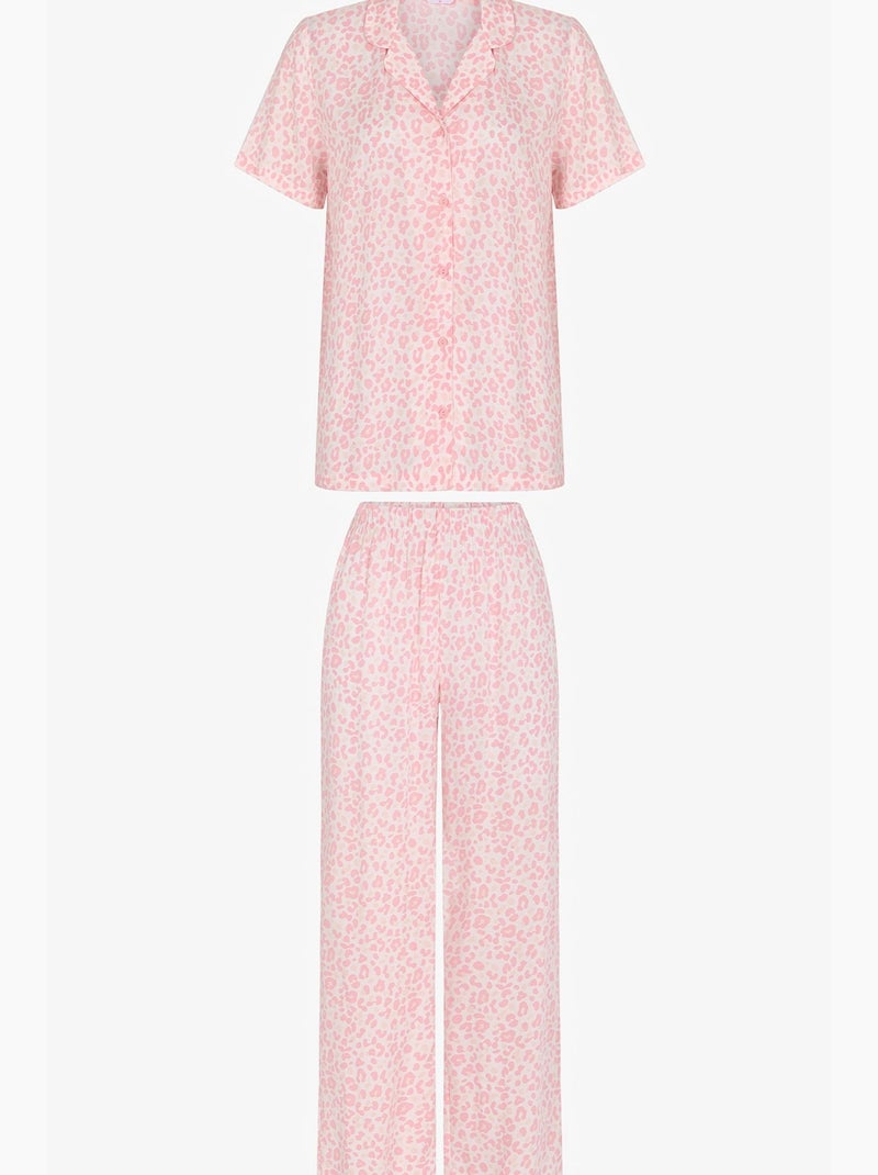Conjunto de pijama leopardo com camisa de manga curta e calça penti Rosa-claro - Kiabi