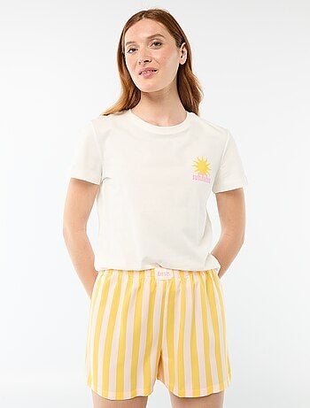 Conjunto de pijama leve com top + calções com riscas