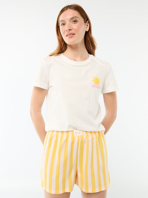 Conjunto de pijama leve às riscas - top + calções - Kiabi Conjunto de pijama leve às riscas - top + calções - Kiabi