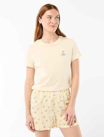 Conjunto de pijama leve com top + calções com riscas