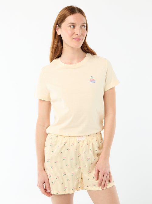 Conjunto de pijama leve com top + calções com riscas - Kiabi