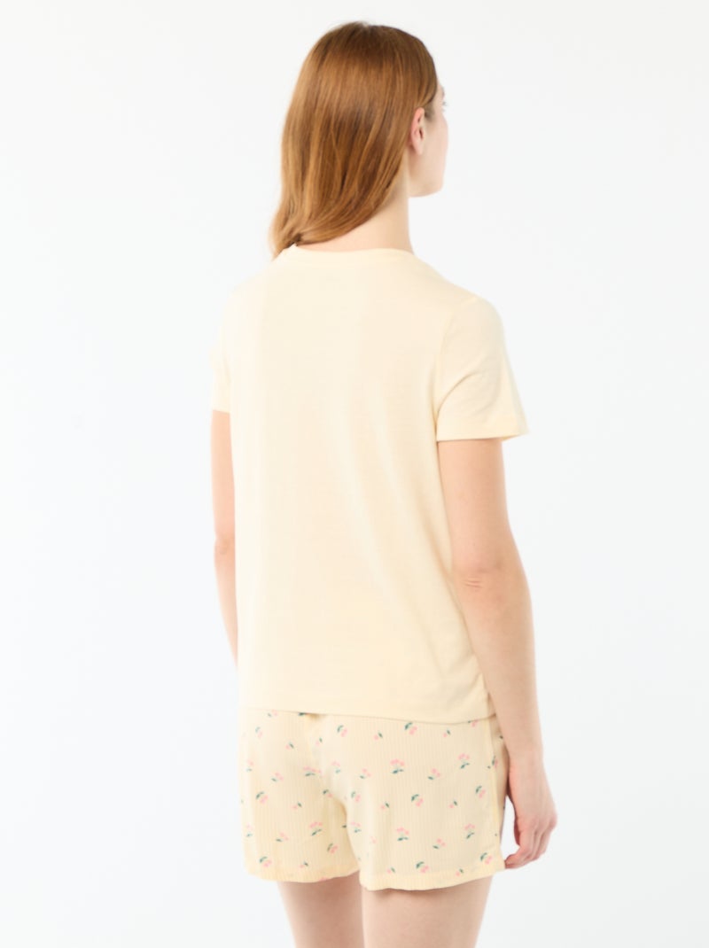 Conjunto de pijama leve com top + calções com riscas Amarelo - Kiabi