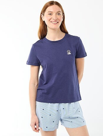 Conjunto de pijama leve com top + calções com riscas