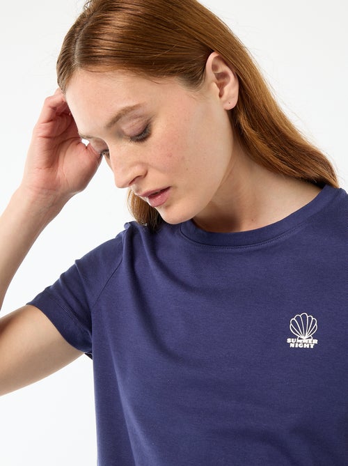 Conjunto de pijama leve com top + calções com riscas - Kiabi