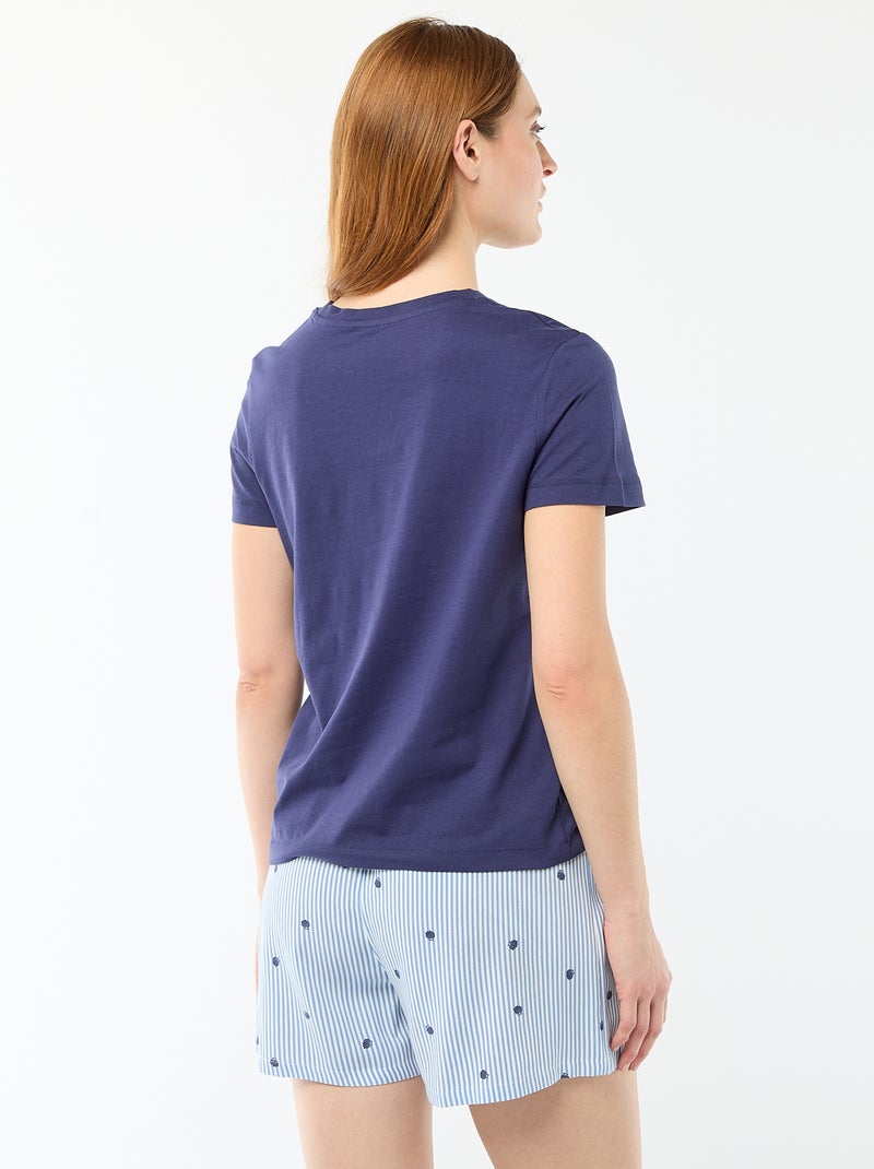 Conjunto de pijama leve com top + calções com riscas Azul - Kiabi