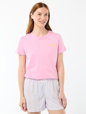 Conjunto de pijama leve com top + calções com riscas