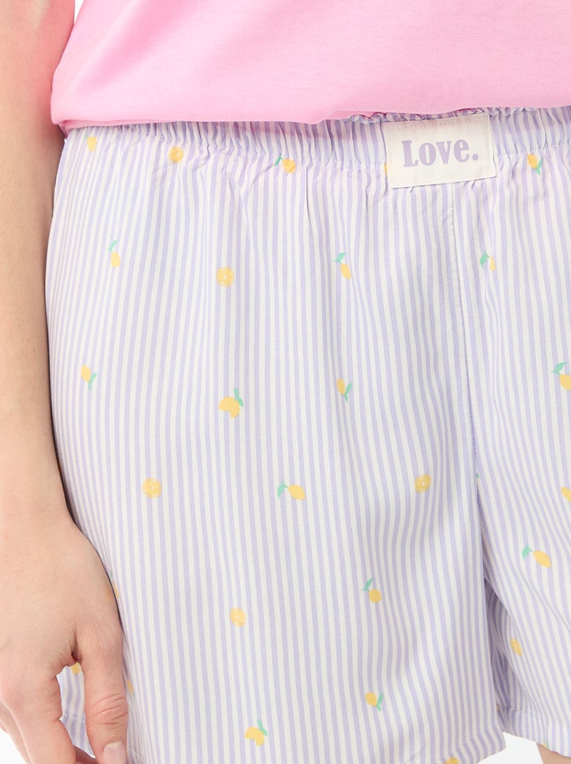 Conjunto de pijama leve com top + calções com riscas Violeta - Kiabi