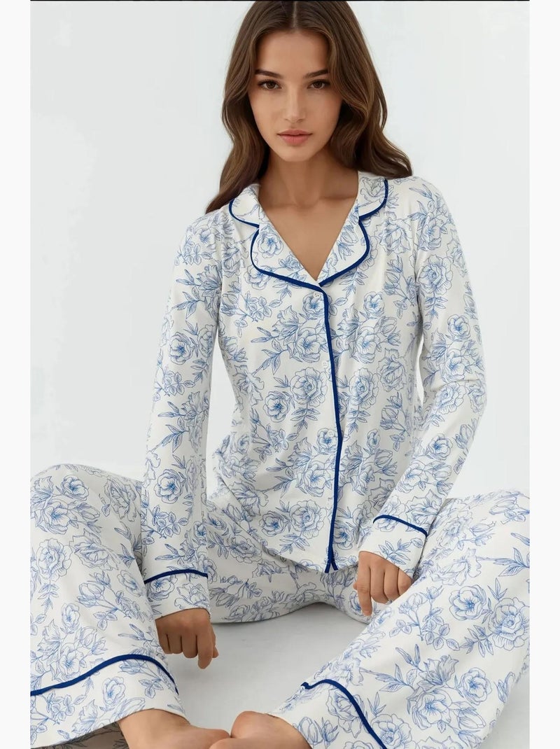 Conjunto de pijama loungewear de manga comprida com estampado floral hiccup Branco - Kiabi