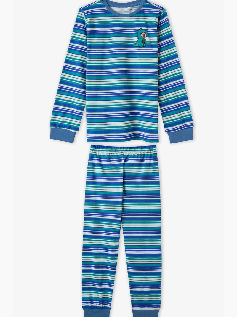 Conjunto de pijama lovers às riscas para menino de manga comprida penti Azul Verde Branco - Kiabi