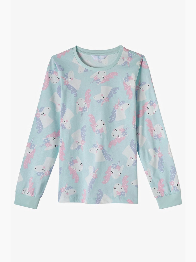 Conjunto de pijama magical repeat infantil de algodão, manga comprida penti Azul-céu - Kiabi