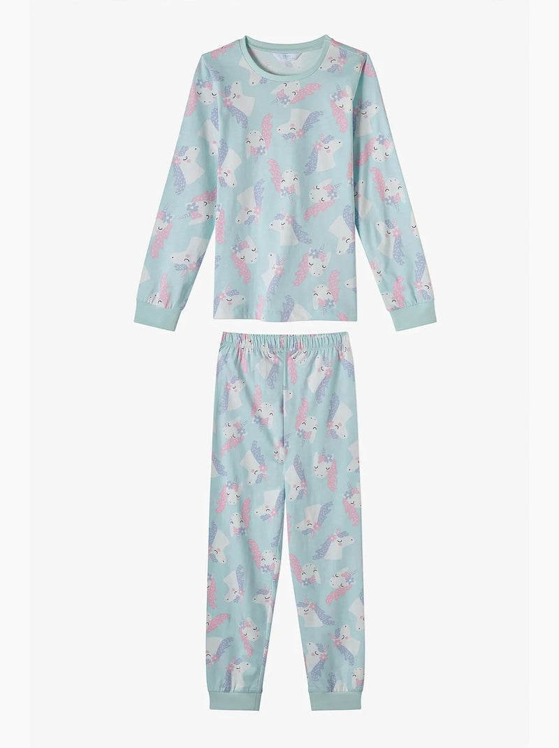 Conjunto de pijama magical repeat infantil de algodão, manga comprida penti Azul-céu - Kiabi