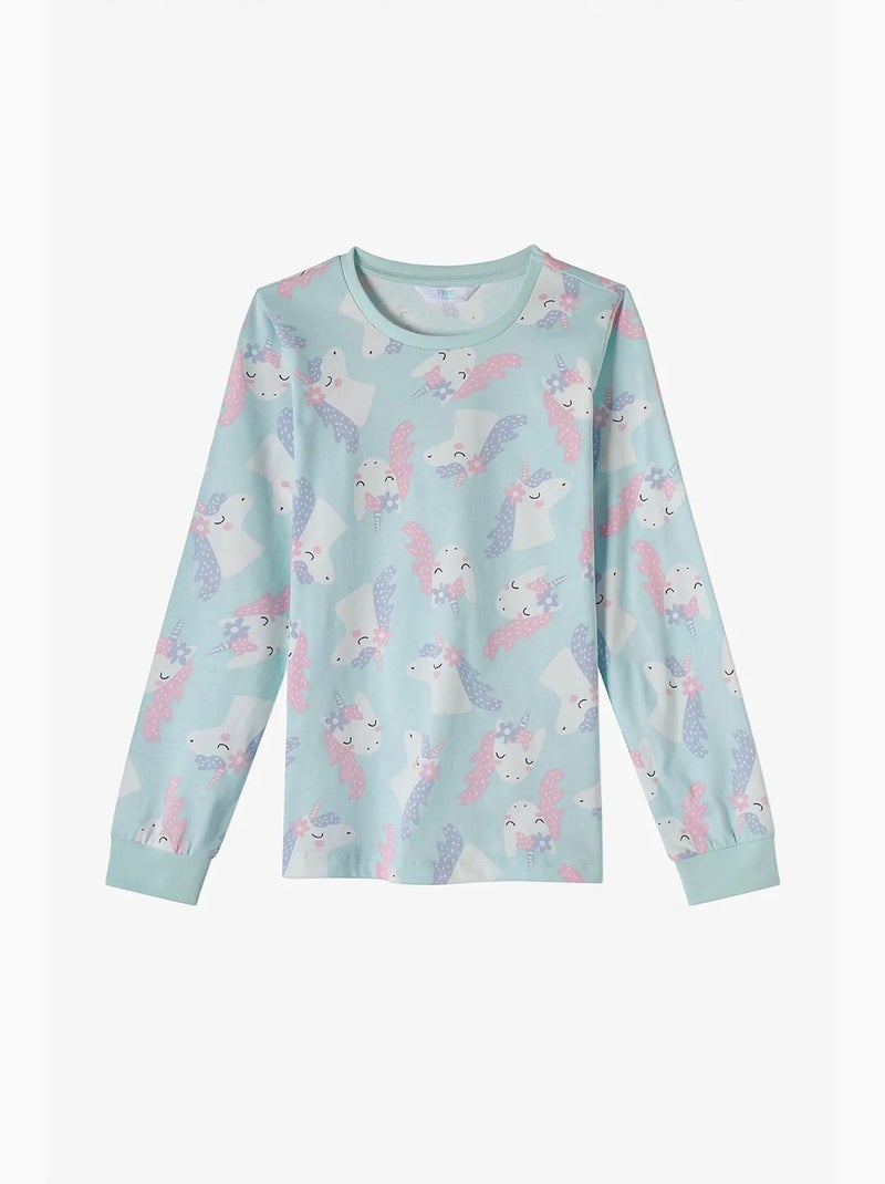 Conjunto de pijama magical repeat infantil de algodão, manga comprida penti Azul-céu - Kiabi