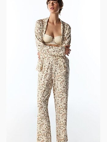 Conjunto de pijama margot estampado com motivo de xaile, manga comprida, camisa e calças penti