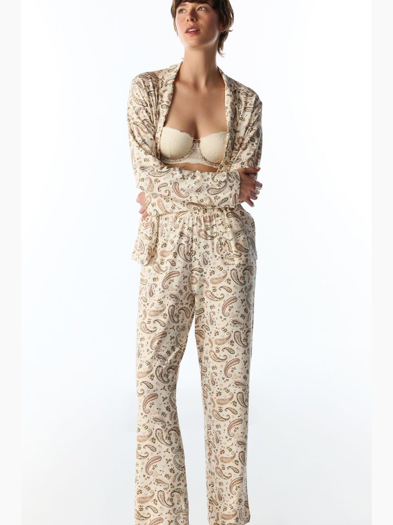 Conjunto de pijama margot estampado com motivo de xaile, manga comprida, camisa e calças penti Creme - Kiabi