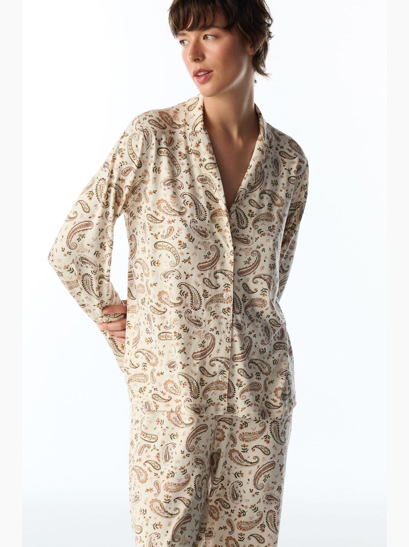 Conjunto de pijama margot estampado com motivo de xaile, manga comprida, camisa e calças penti Creme - Kiabi
