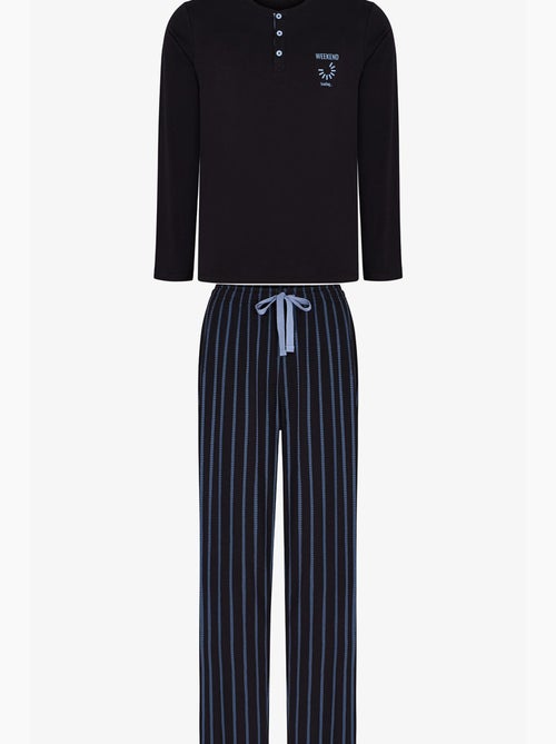 Conjunto de pijama masculino nightform às riscas, manga comprida penti - Kiabi Conjunto de pijama masculino nightform às riscas, manga comprida penti - Kiabi