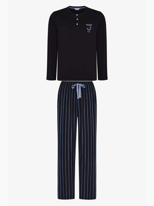 Conjunto de pijama masculino nightform às riscas, manga comprida penti - Kiabi Conjunto de pijama masculino nightform às riscas, manga comprida penti - Kiabi