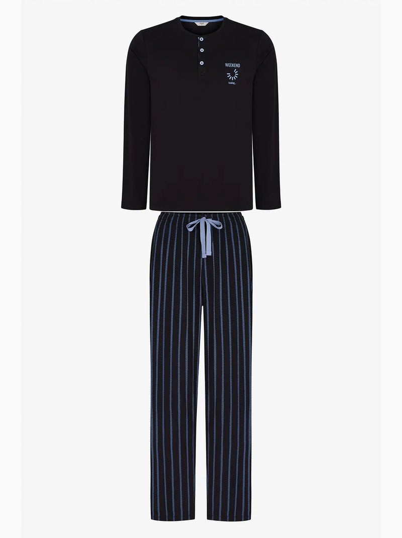 Conjunto de pijama masculino nightform às riscas, manga comprida penti Preto - Kiabi