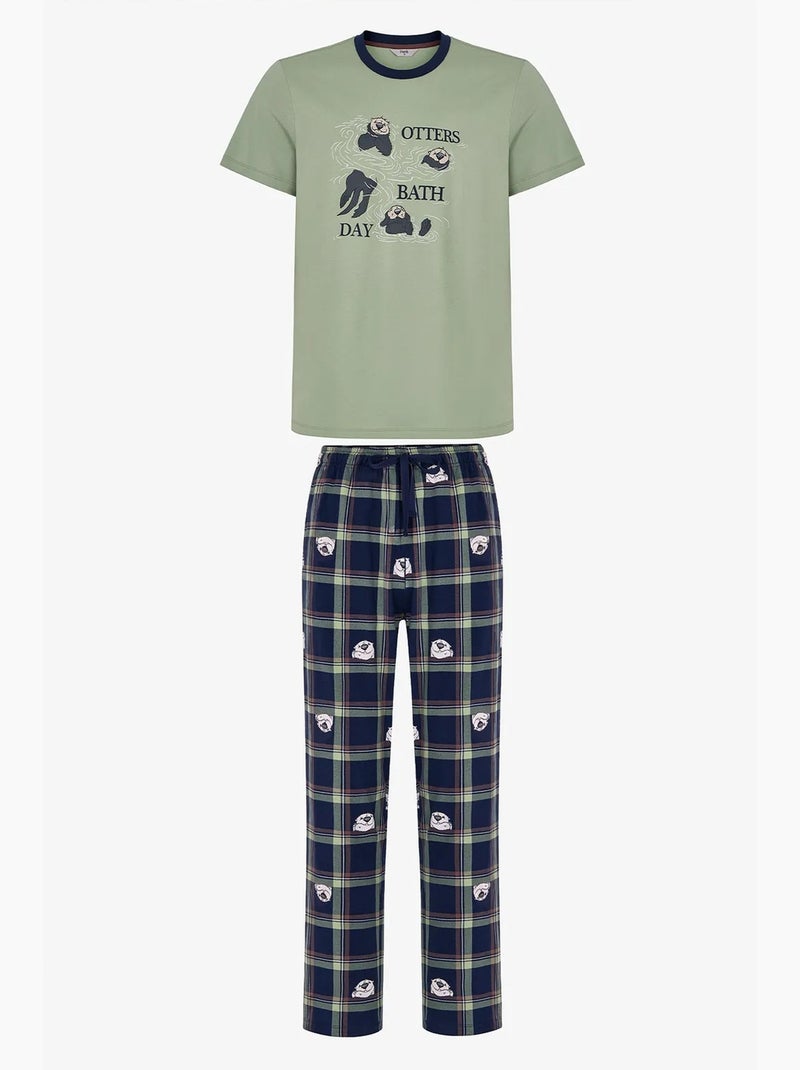 Conjunto de pijama masculino other bath com calça penti Verde menta - Kiabi