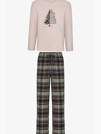 Conjunto de pijama masculino pine forest xadrez, manga comprida penti
