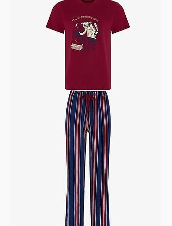 Conjunto de pijama masculino retro groove às riscas, manga curta penti