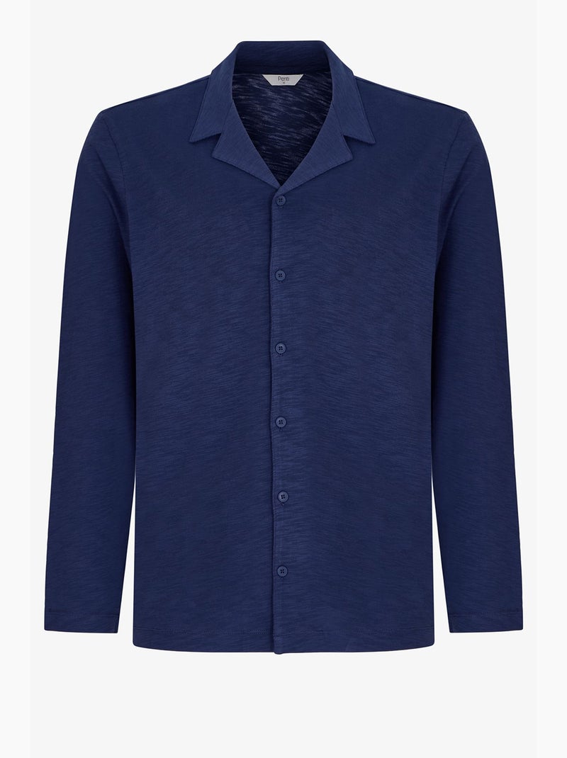Conjunto de pijama masculino season com camisa de manga comprida e calça penti Azul-marinho - Kiabi
