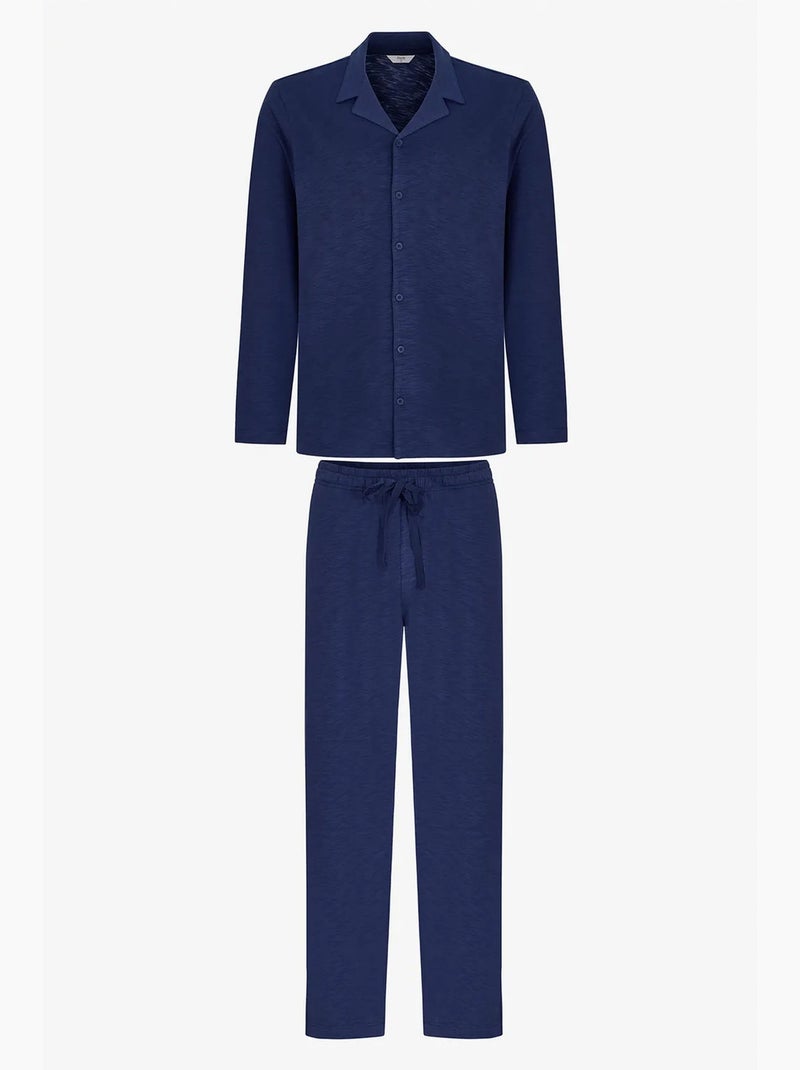 Conjunto de pijama masculino season com camisa de manga comprida e calça penti Azul-marinho - Kiabi