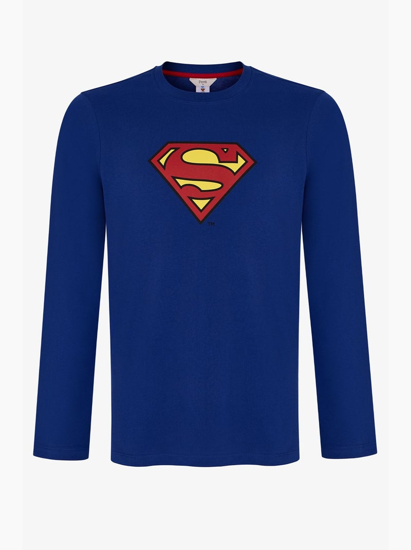 Conjunto de pijama masculino superman xadrez de manga comprida penti Azul - Kiabi